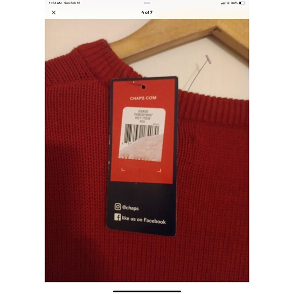 Chaps Knit Sweater Large Mens Red Crew Neck Heavyweight Long Sleeve Cotton NWT - Picture 4 of 7